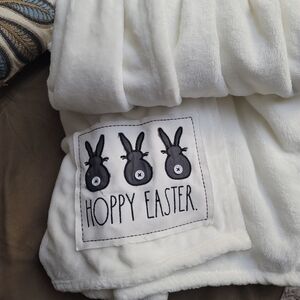 Rae Dunn "Hoppy Easter" Winter White Plush Throw Blanket 50x60